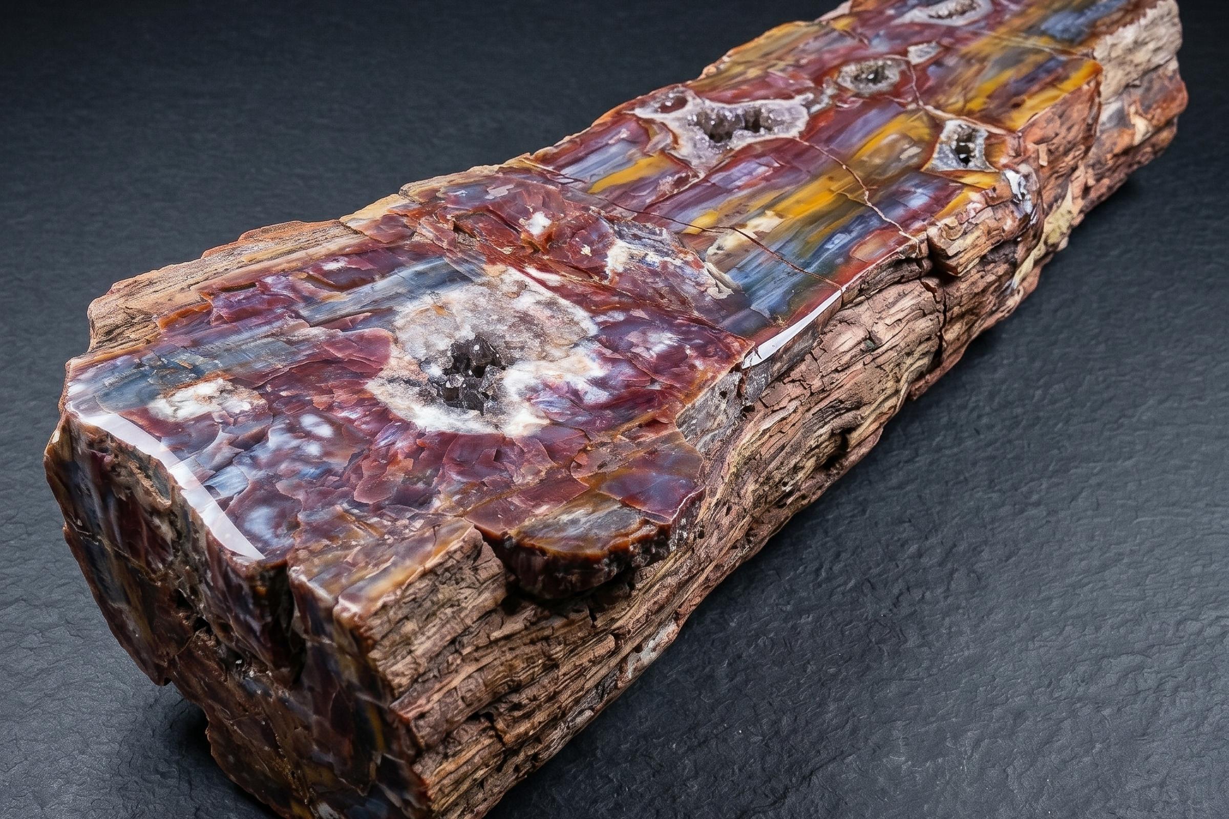 Arizona rainbow petrified wood — full log showing vivid rainbow color