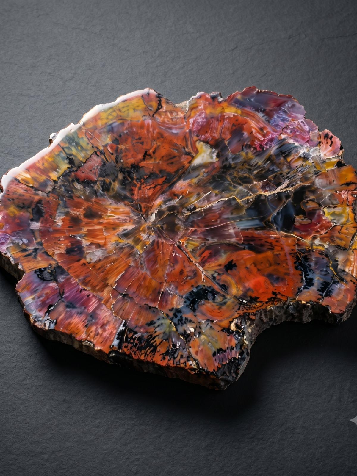 Petrified wood cross-section round — agatized core