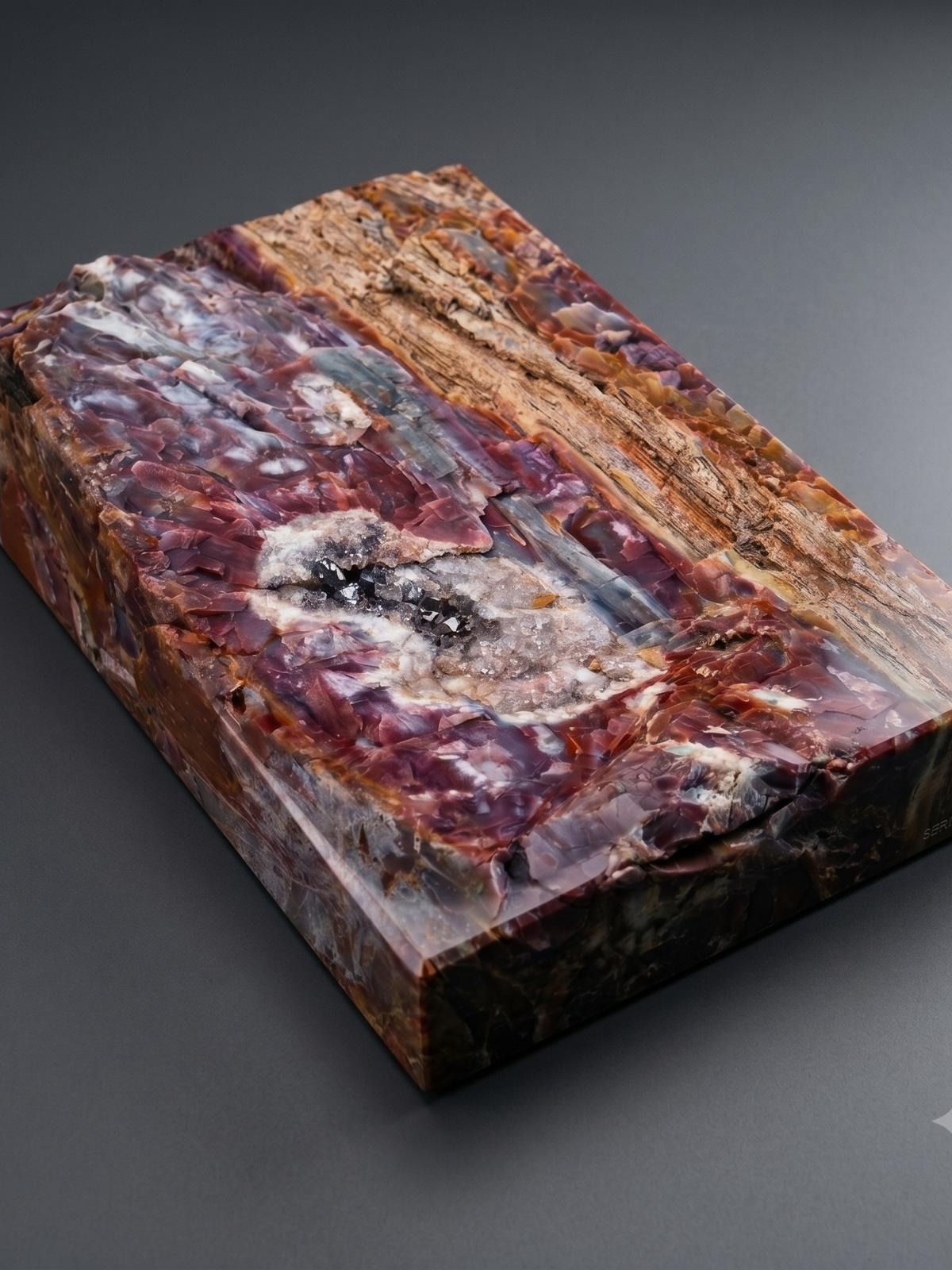 Polished Arizona rainbow petrified wood slab face